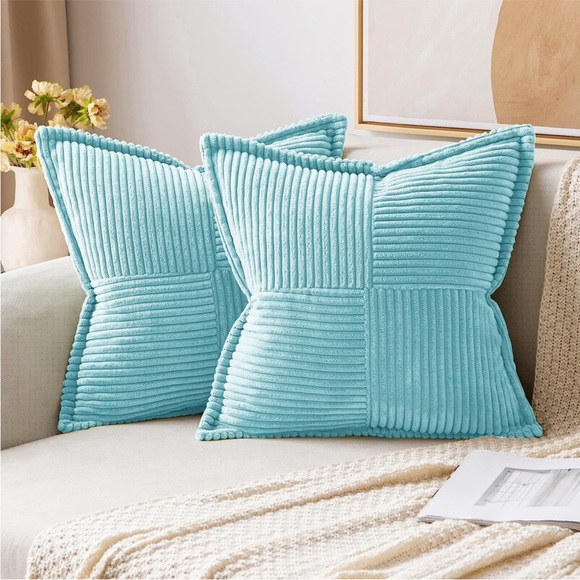 Blue Striped Texture Corduroy Decorative Farmhouse Luxury Soft Pillow Cover Set - Picture 6 of 6